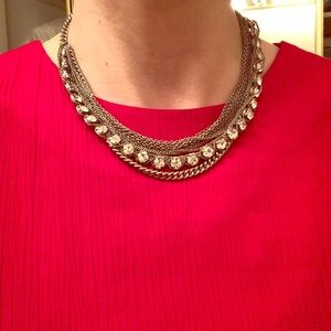 ABS Silver Necklace with Rhinestones and Chains